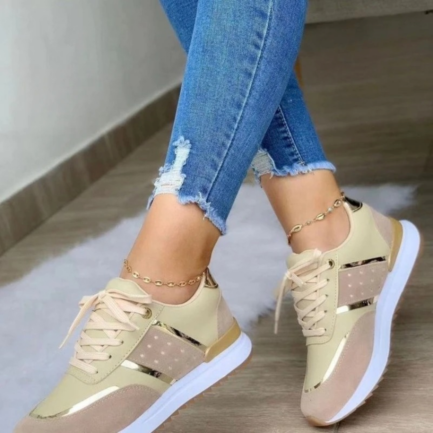 WW | Weiße Flache Leder Patchwork Weiche Sohle Damenschuhe