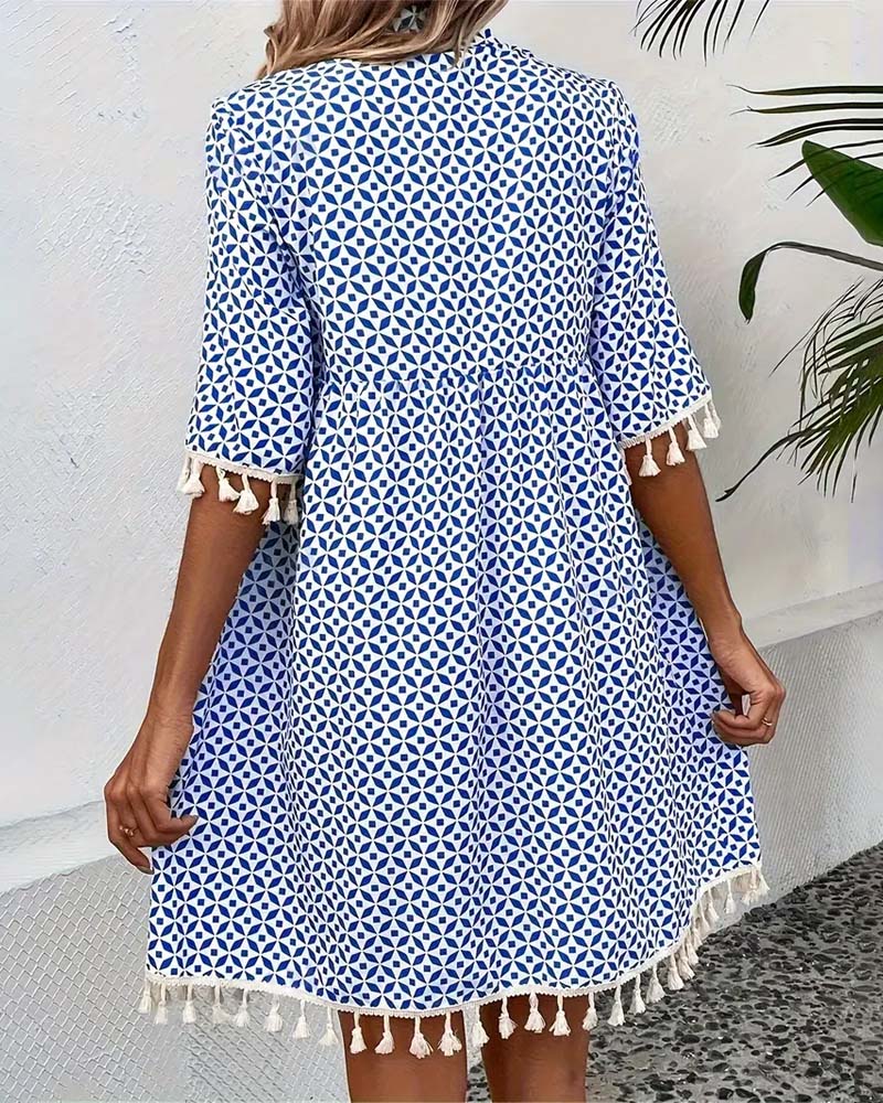 – Grooviges blaues Kurzarm-Minikleid