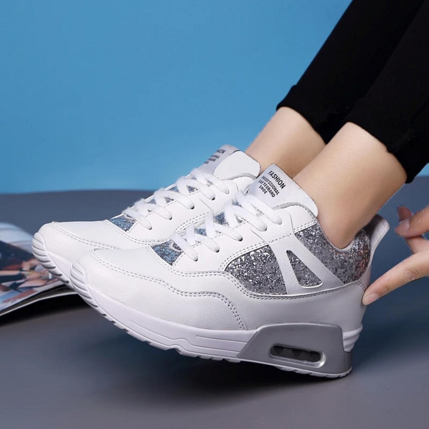 WW | Weiße Dicke Glänzende Atmungsaktive Orthopädische Damen Sneakers