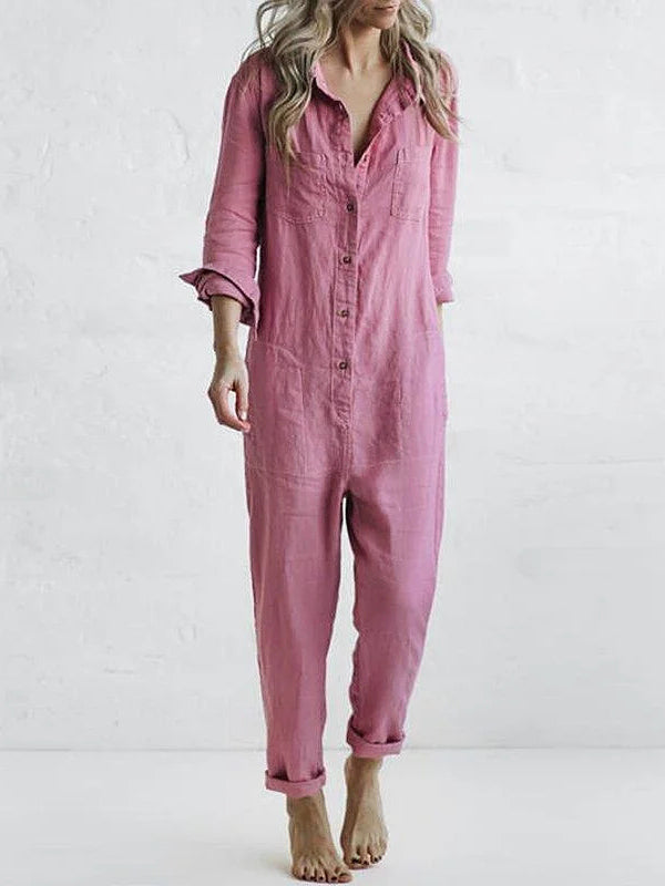 Merche Jumpsuit mit langen Ärmeln und halbem Knopf vorne