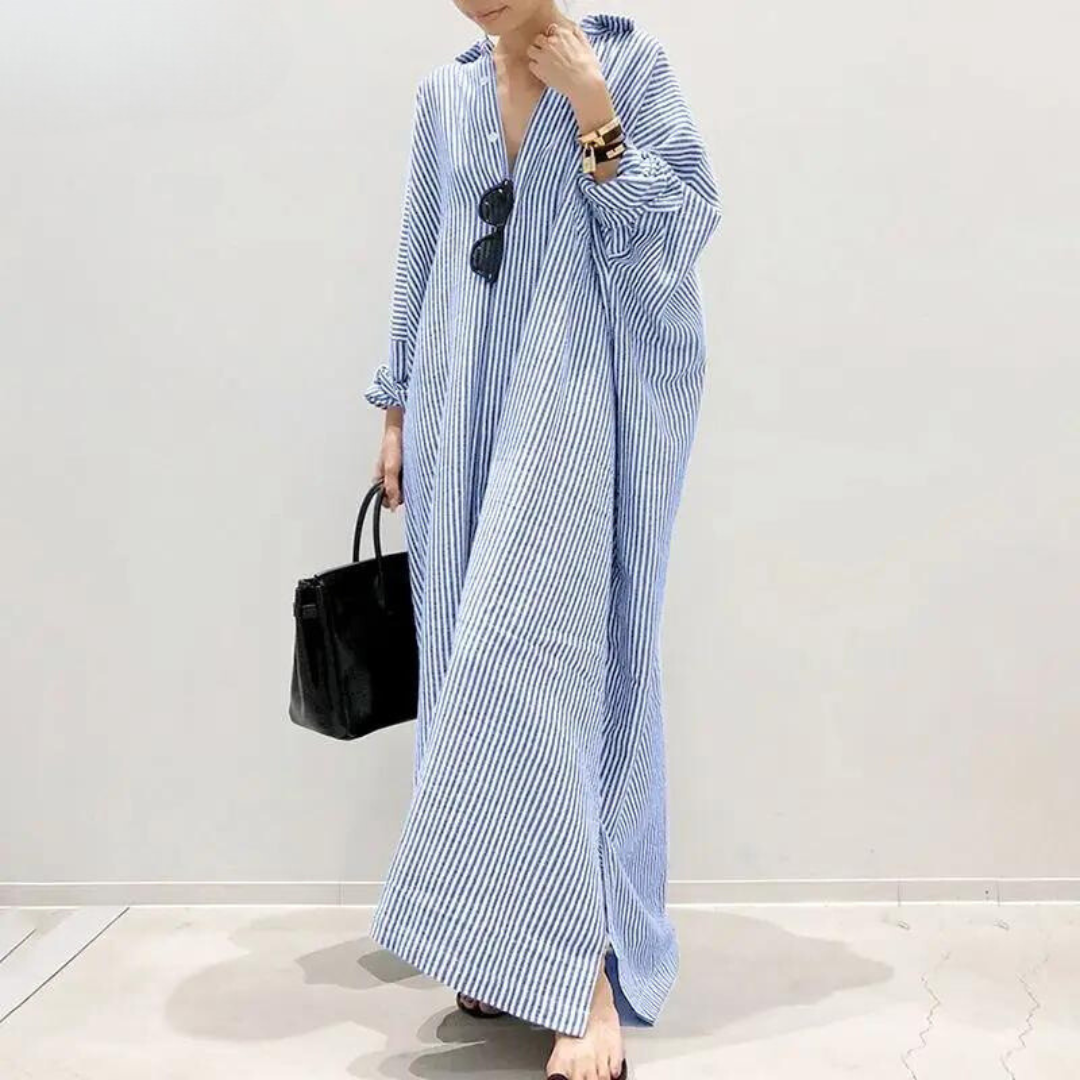 Gestreiftes Hemdkleid aus Baumwolle in Übergröße