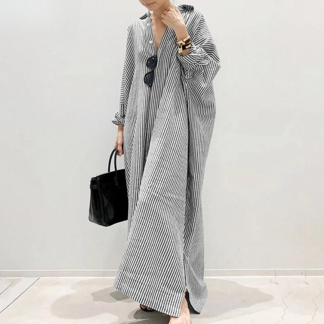 Gestreiftes Hemdkleid aus Baumwolle in Übergröße
