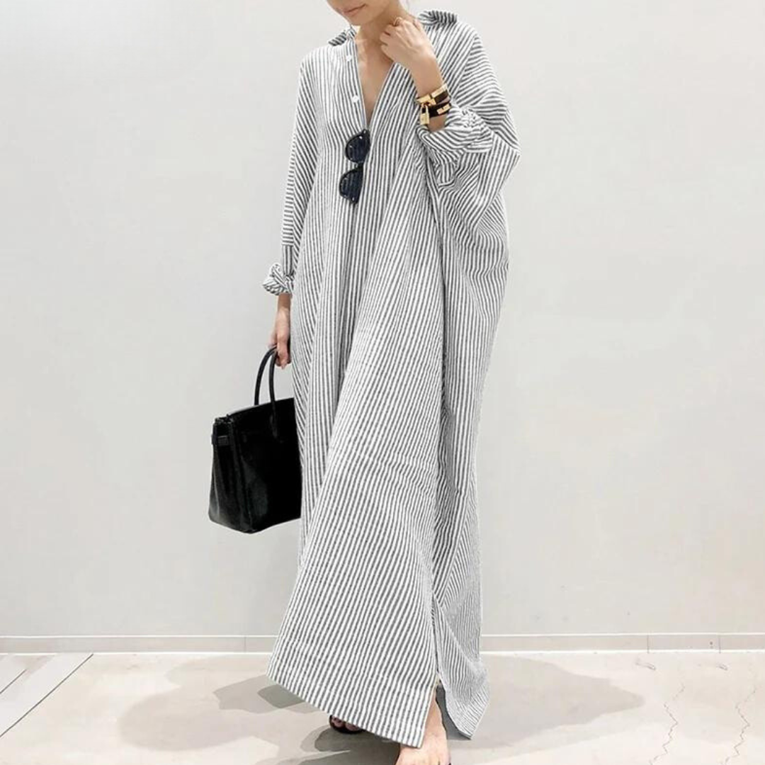 Gestreiftes Hemdkleid aus Baumwolle in Übergröße