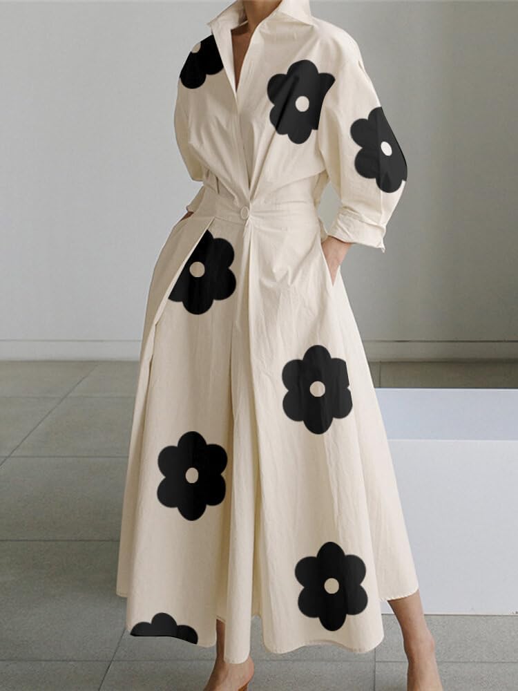 WW | Damen Freizeit Sommer Maxi Kleider Einfarbig Polka Dots V-ausschnitt Ärmellos Kurzarm Hemdkleid Langes Kleid Mit Taschen