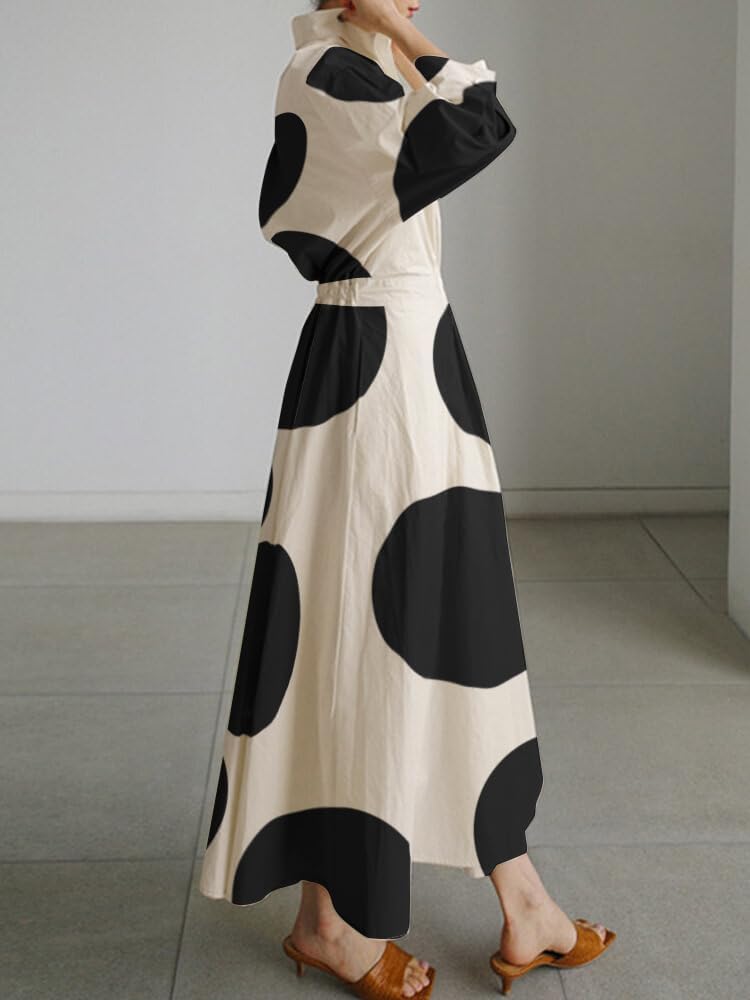 WW | Damen Freizeit Sommer Maxi Kleider Einfarbig Polka Dots V-ausschnitt Ärmellos Kurzarm Hemdkleid Langes Kleid Mit Taschen