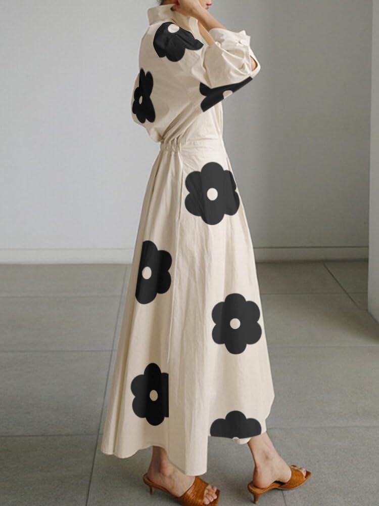 WW | Damen Freizeit Sommer Maxi Kleider Einfarbig Polka Dots V-ausschnitt Ärmellos Kurzarm Hemdkleid Langes Kleid Mit Taschen