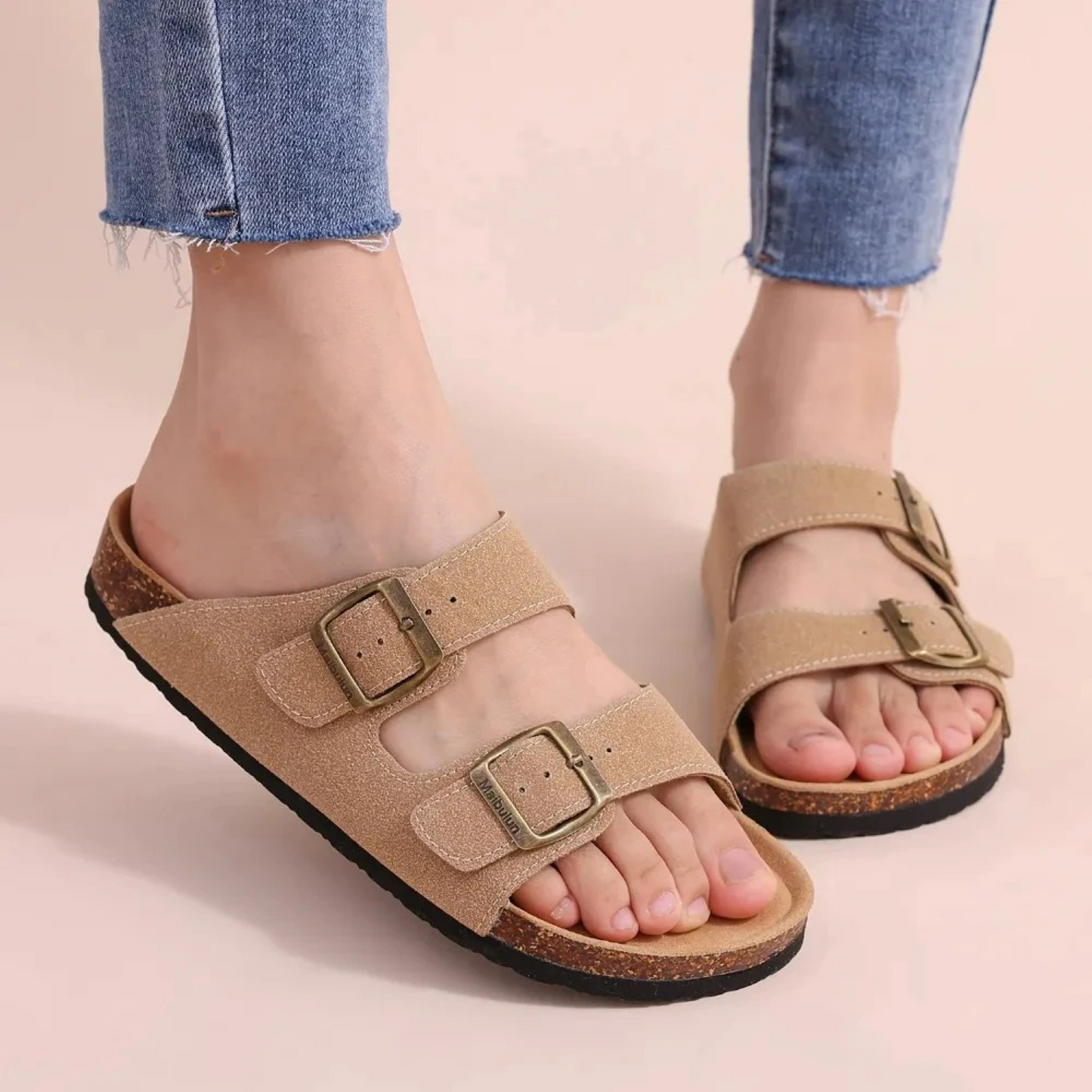 WW | Wildleder Damen Sandalen Mit Doppeltem Riemen