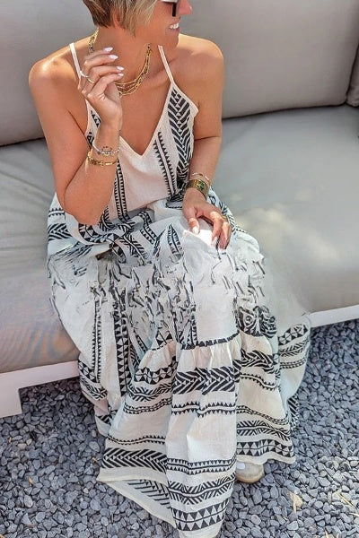 – "Away on Vacay" Cami-Maxikleid mit Ethno-Print