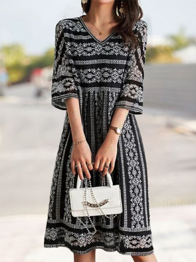boho Sommerkleid mit V-Ausschnitt und 3/4-Ärmeln für Damen | Nichole