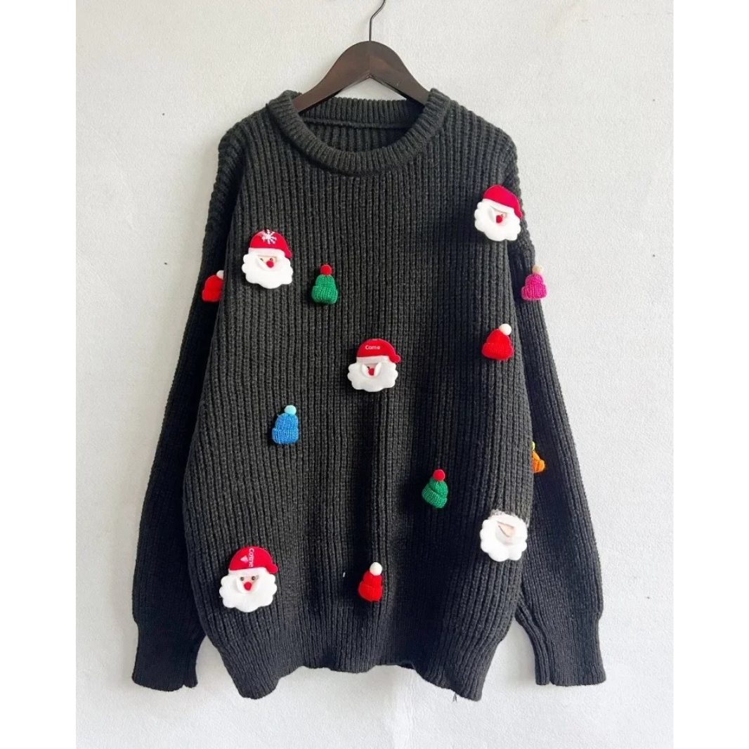 WW | Weihnachtspullover Mit Weihnachtsmann Applikationen Und Strickoptik
