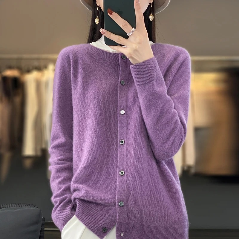 WW | Wollstrickjacke Damen Mit Rundhalsausschnitt Und Knopfleiste