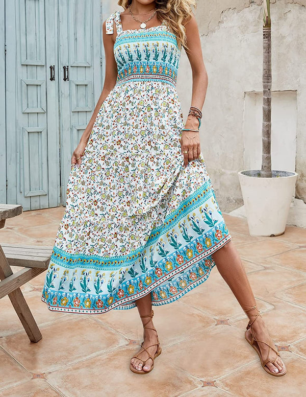 – Damen-Sommer-lange Bohemian-Druck-Träger-lose Kleider