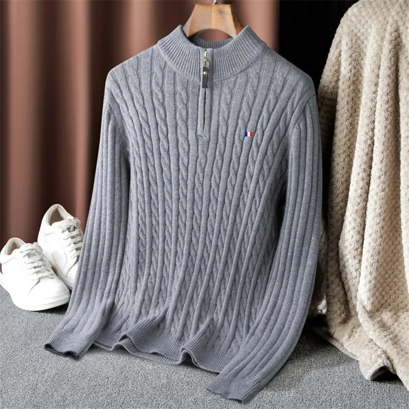 WW | Zopfstrick-Herrenpullover mit Reißverschluss, warm und stilvoll