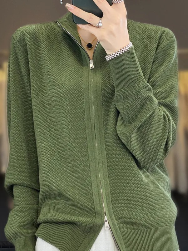 WW | Wollstrickjacke Damen Mit Reißverschluss Und Stehkragen, Schlichtes Design
