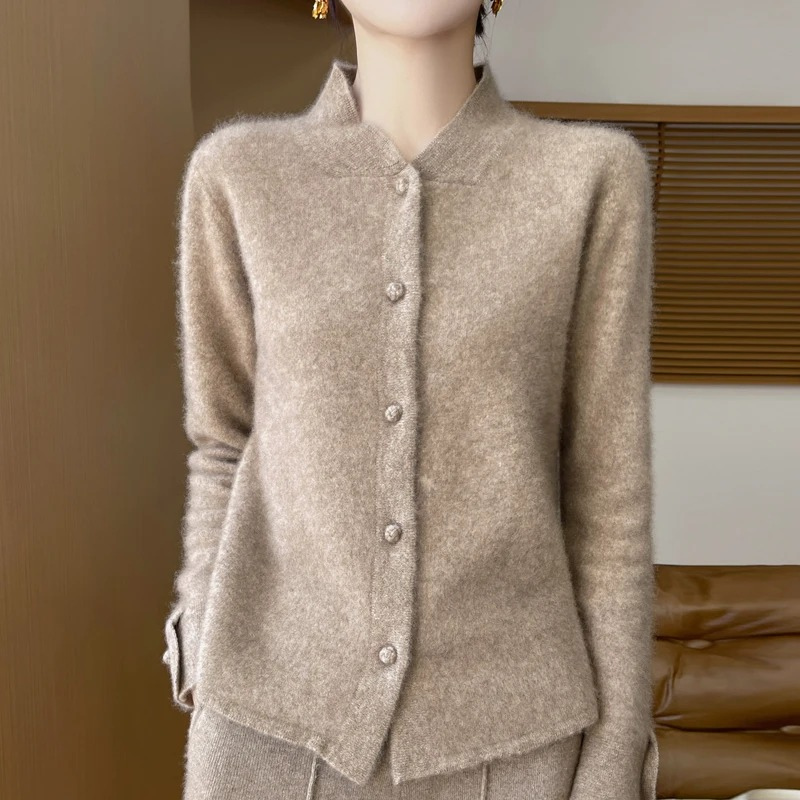 WW | Wollstrickjacke Damen Mit Stehkragen Und Knopfleiste, Elegante Passform