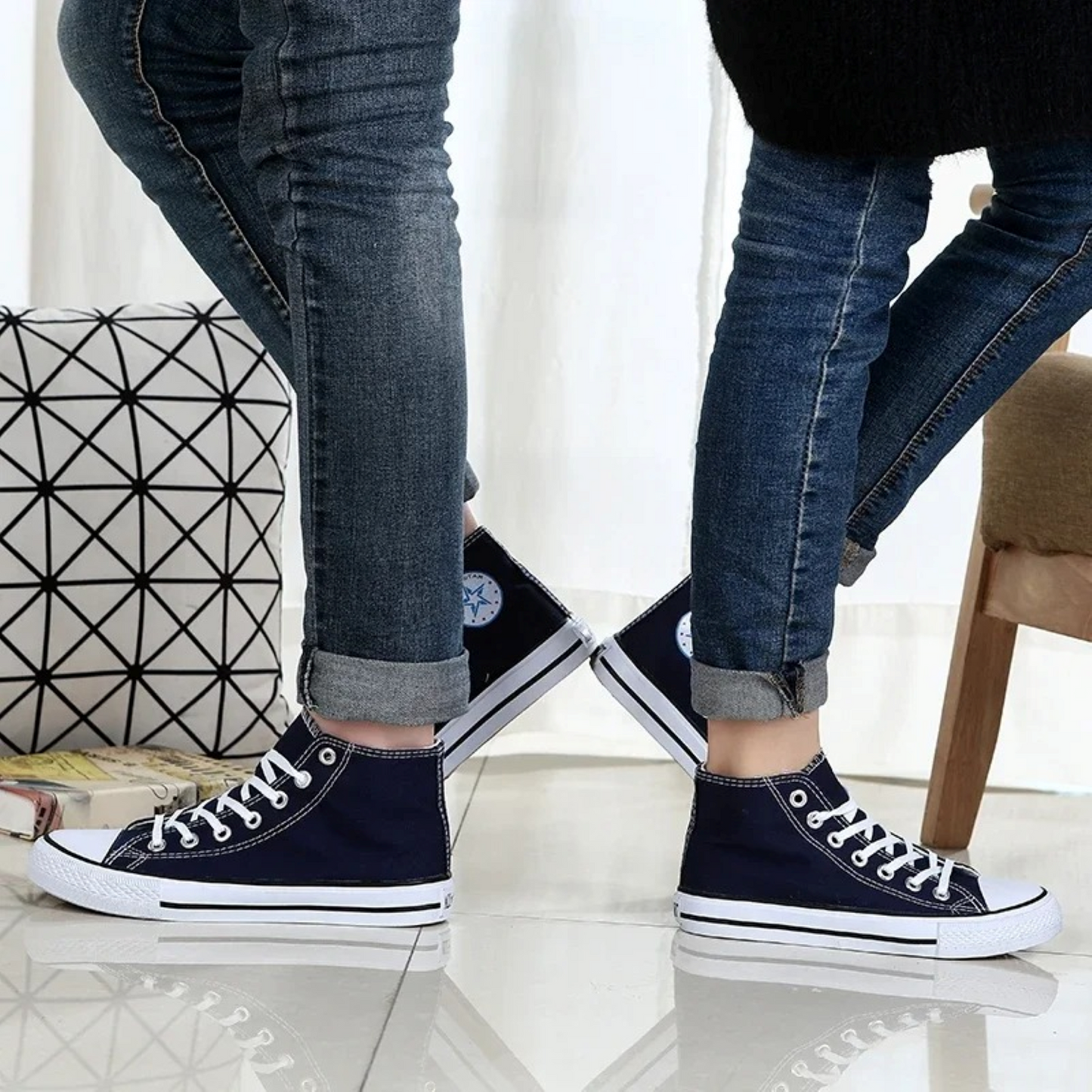 WW | Weiße Winddichte Damen Hohe Sneakers Mit Runder Spitze