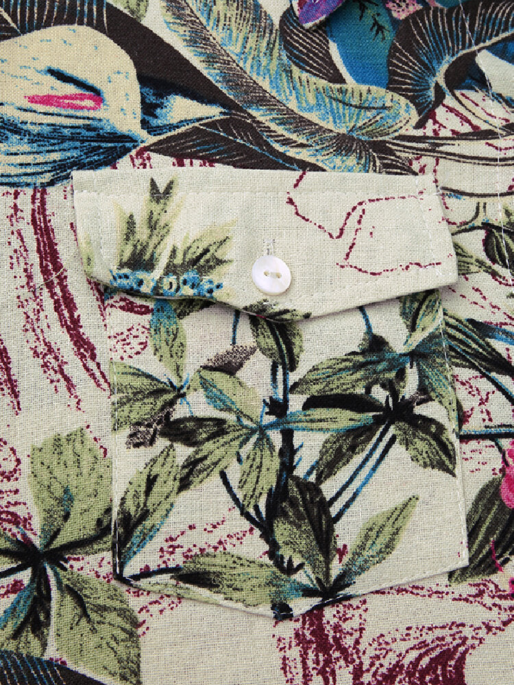 Maxikleid aus Baumwolle mit Blumendruck und Fronttaschen - Gelb