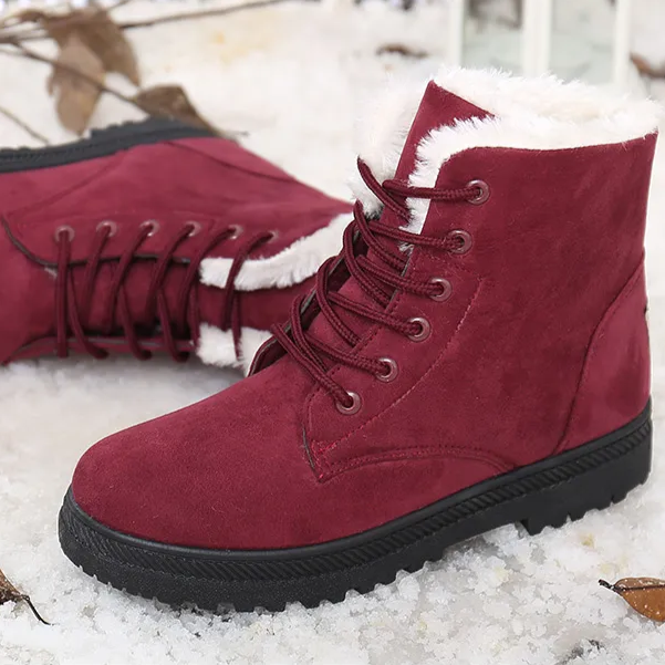 Merche - Schneestiefel - Schnürsenkel Rutschfestes Plüsch Fell Knöchel - Winter