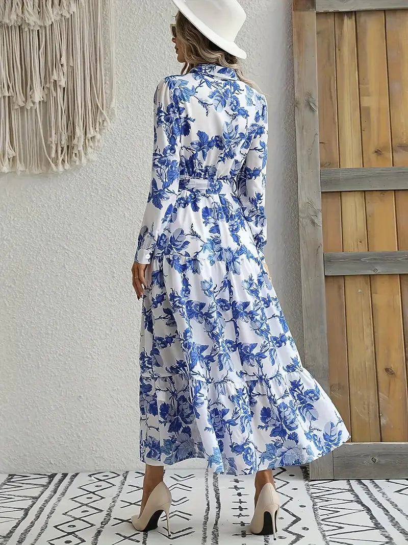 Blumiges Langarm-Maxikleid für Damen