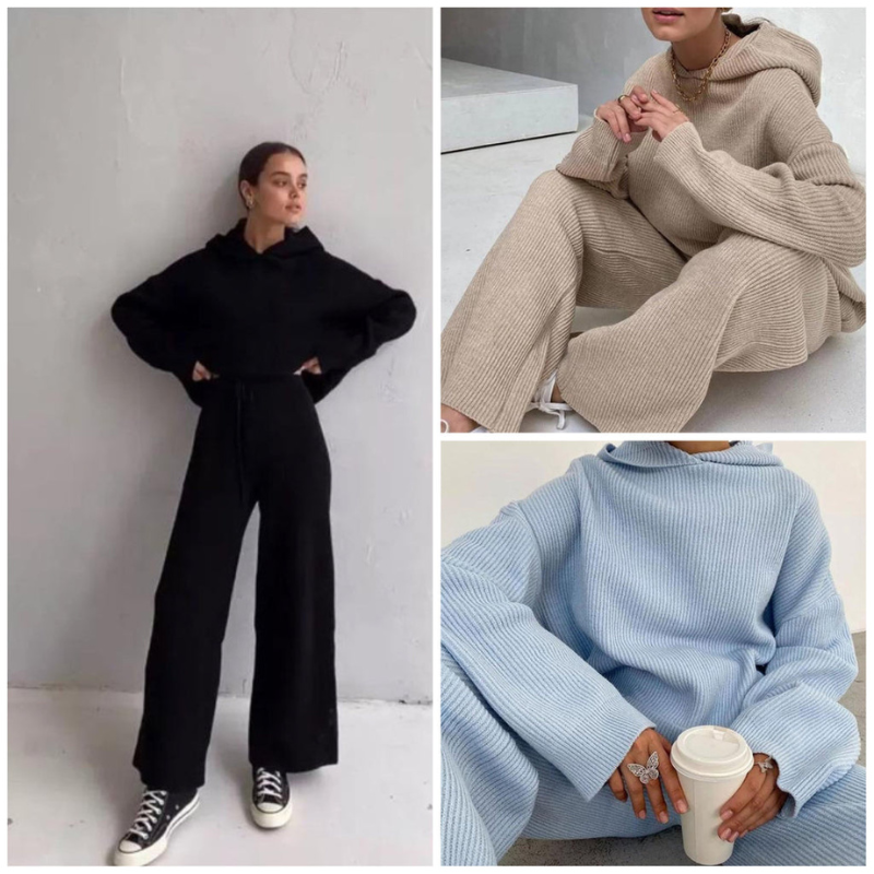 WW | Zweiteiler Gemütliches Strick Outfit Für Damen, Perfekt Für Freizeit Looks