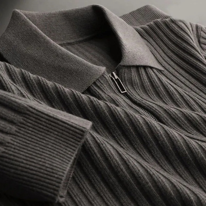 WW | Wollpullover Herren Mit Reißverschlusskragen Und Geripptem Strickdesign