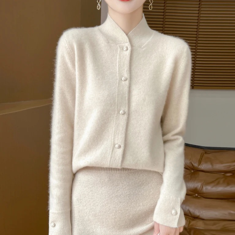 WW | Wollstrickjacke Damen Mit Stehkragen Und Knopfleiste, Elegante Passform