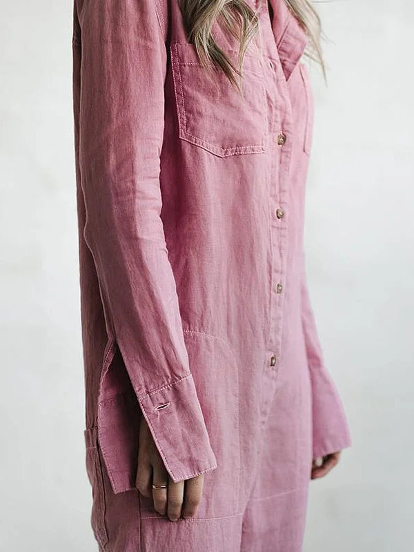 Merche Jumpsuit mit langen Ärmeln und halbem Knopf vorne