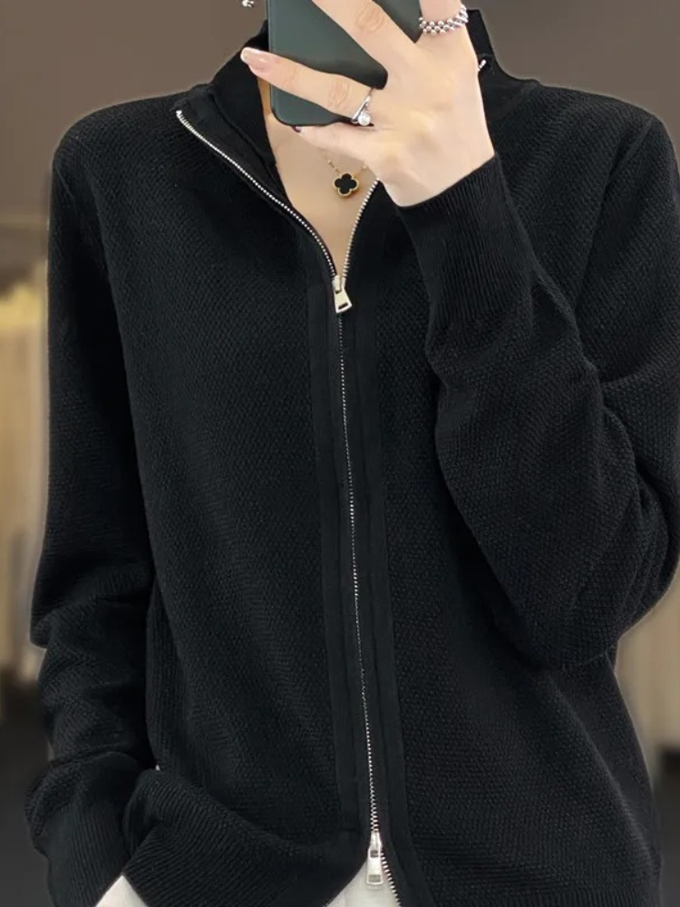 WW | Wollstrickjacke Damen Mit Reißverschluss Und Stehkragen, Schlichtes Design