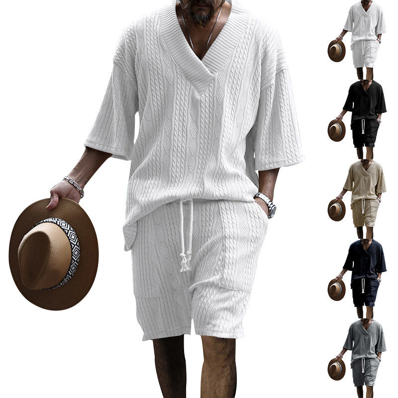 WW | Satz Aus Bequem Sitzendem Strickoberteil Mit V-ausschnitt Und Passenden Shorts