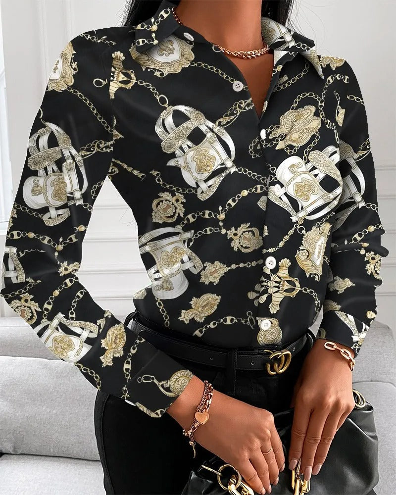 Merche Business Style Damenbluse mit Button-Down-Drehkragen