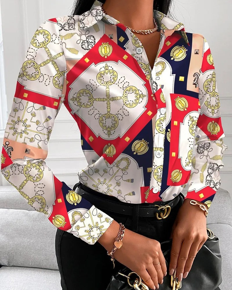 Merche Business Style Damenbluse mit Button-Down-Drehkragen