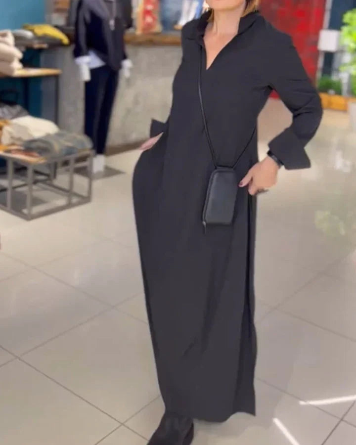 Einfache Eleganz: Maxi Shift-Kleid mit Seitenschlitz aus Baumwollmischung-Perfekt fur alle Jahreszeiten