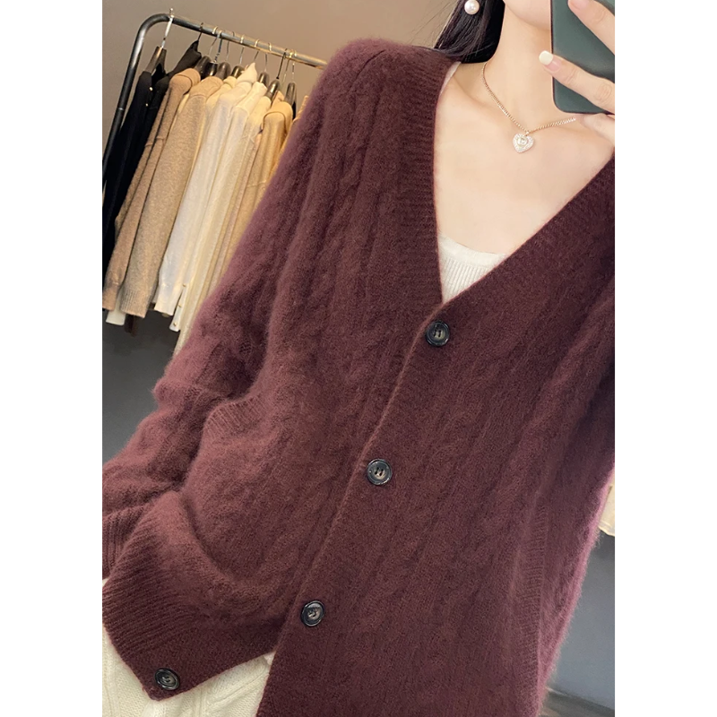 WW | Wollstrickjacke Damen Mit Zopfmuster Und V-ausschnitt, Knopfleiste