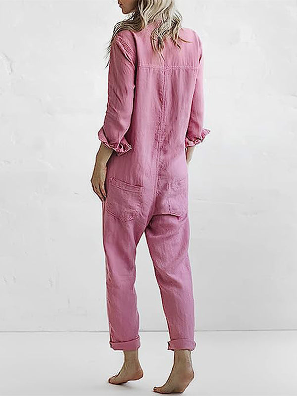 Merche Jumpsuit mit langen Ärmeln und halbem Knopf vorne
