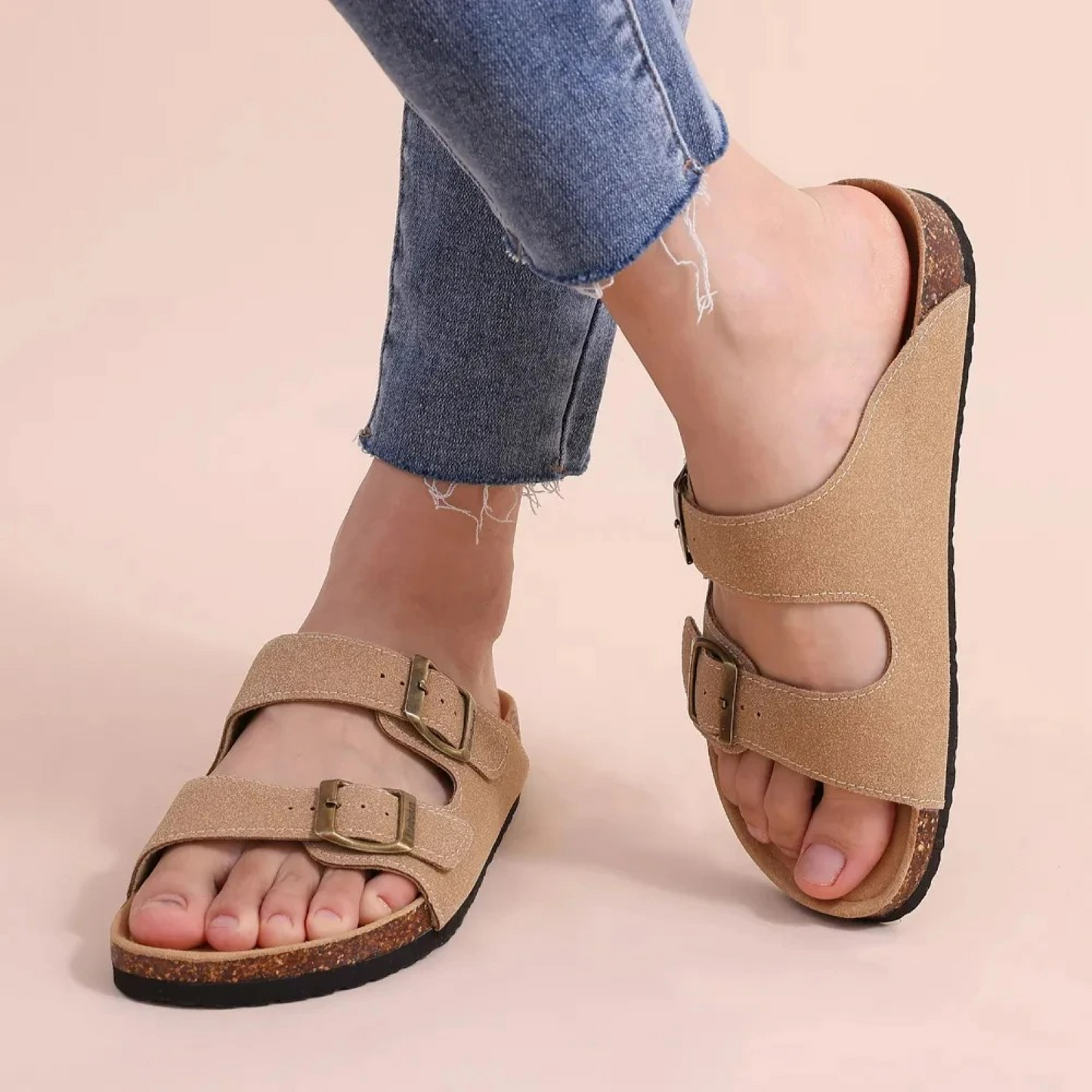 WW | Wildleder Damen Sandalen Mit Doppeltem Riemen