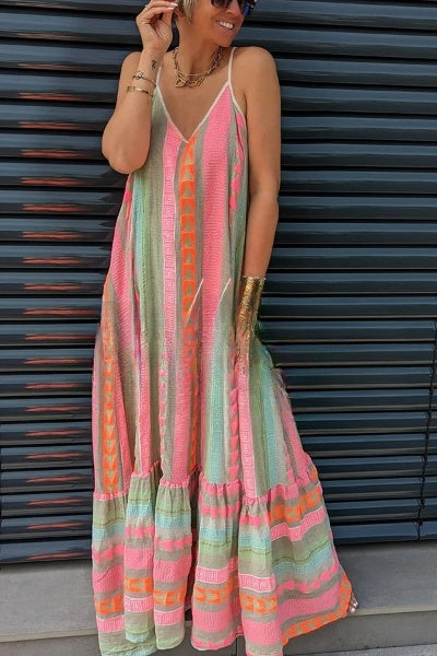 – "Away on Vacay" Cami-Maxikleid mit Ethno-Print