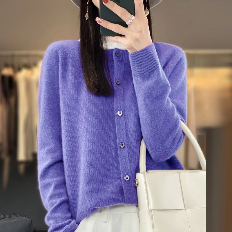 WW | Wollstrickjacke Damen Mit Rundhalsausschnitt Und Knopfleiste
