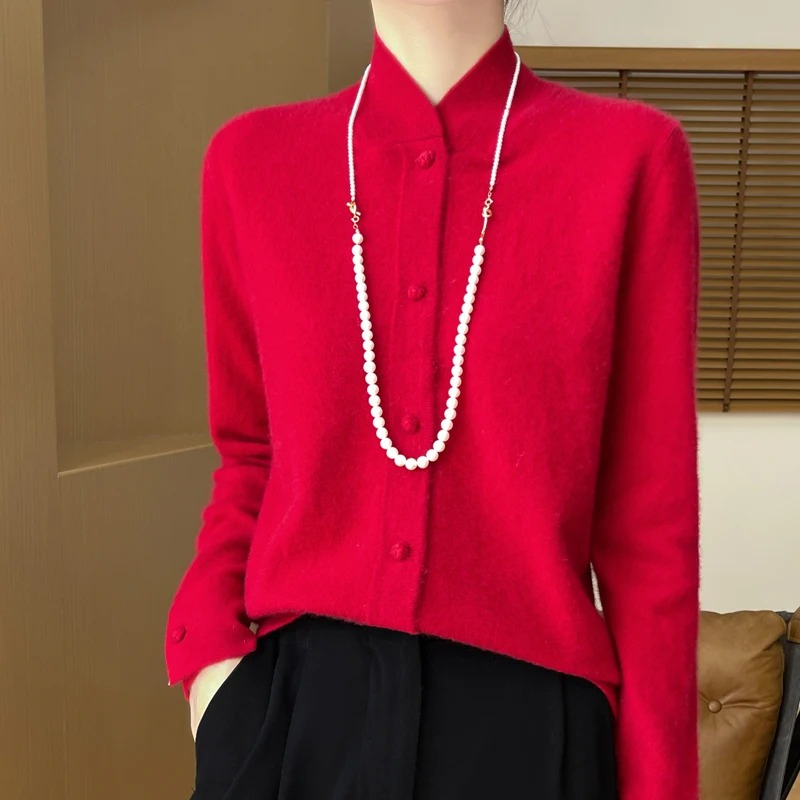 WW | Wollstrickjacke Damen Mit Stehkragen Und Knopfleiste, Elegante Passform