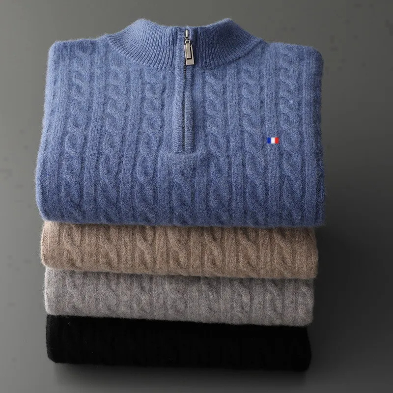 WW | Zopfstrick-Herrenpullover mit Reißverschluss, warm und stilvoll
