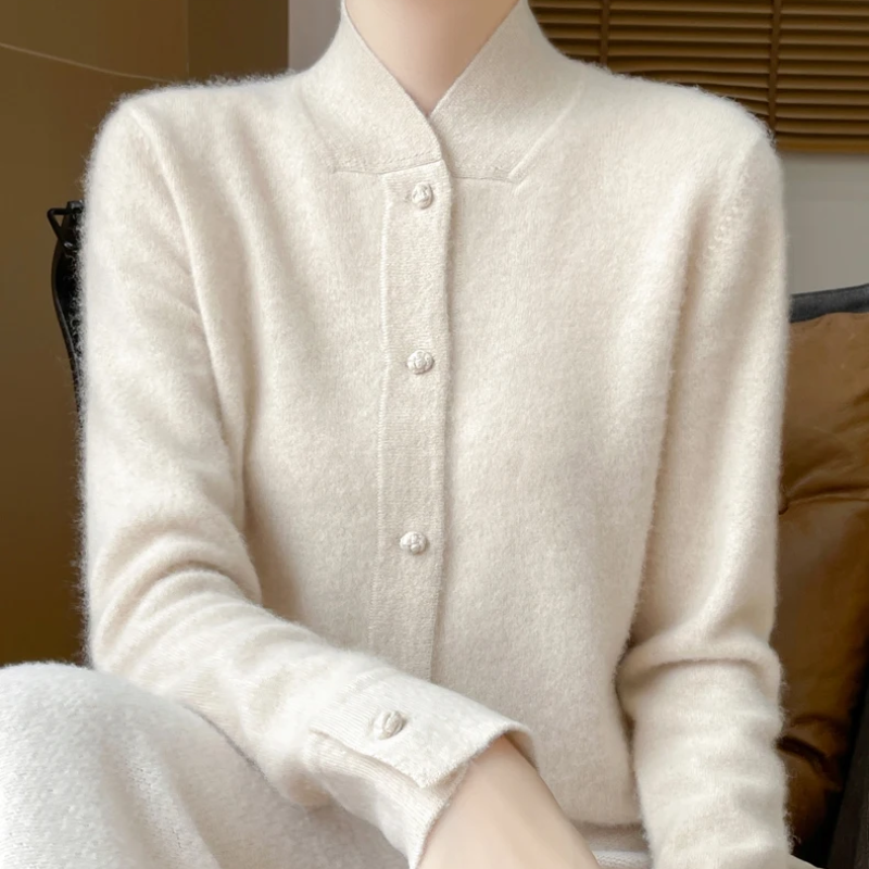 WW | Wollstrickjacke Damen Mit Stehkragen Und Knopfleiste, Elegante Passform