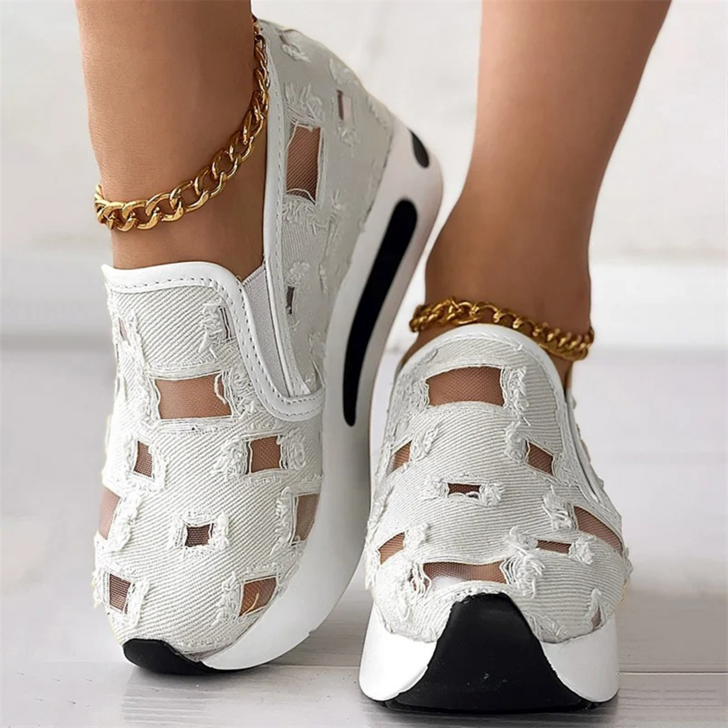 WW | Weiße Bestickte Bequeme Orthopädische Damen Sneakers