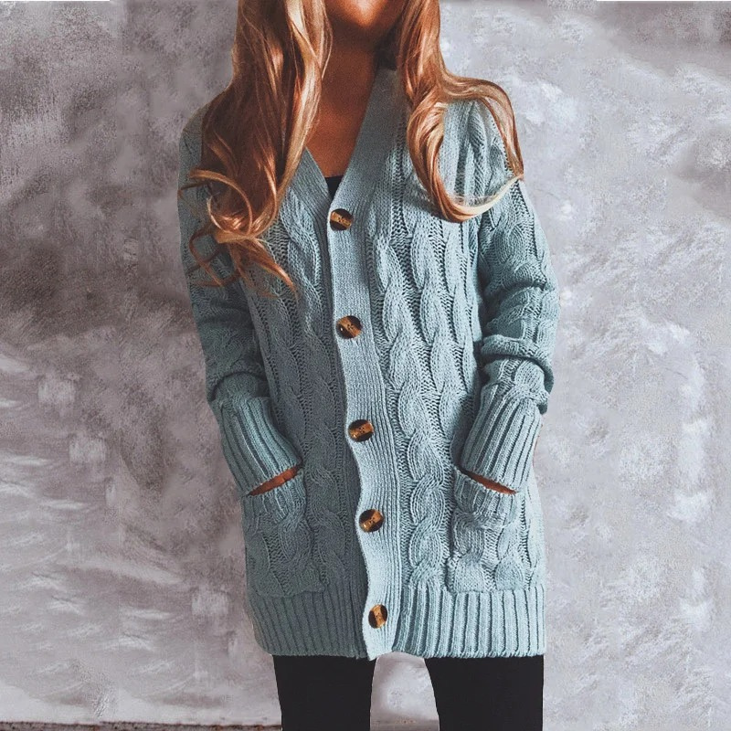 WW | Wollstrickjacke Damen Mit Zopfmuster Und Holzknöpfen, Lockere