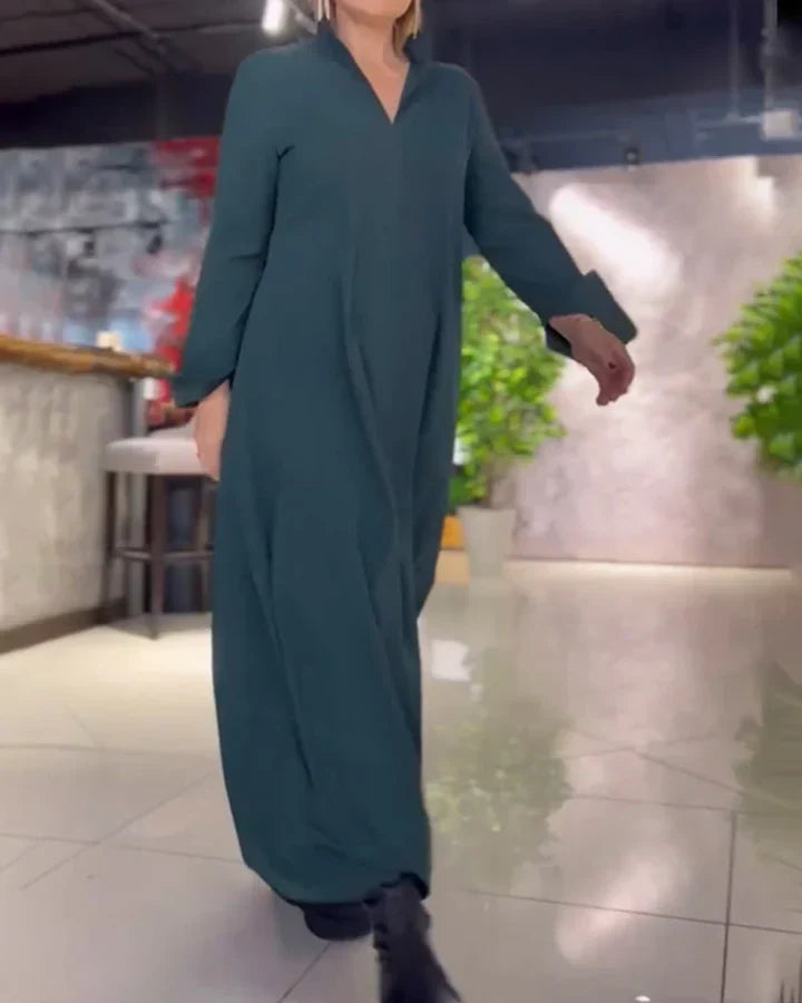 Einfache Eleganz: Maxi Shift-Kleid mit Seitenschlitz aus Baumwollmischung-Perfekt fur alle Jahreszeiten