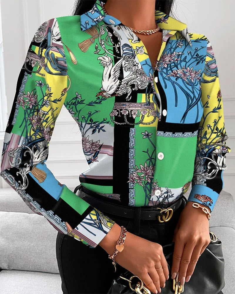 Merche Business Style Damenbluse mit Button-Down-Drehkragen
