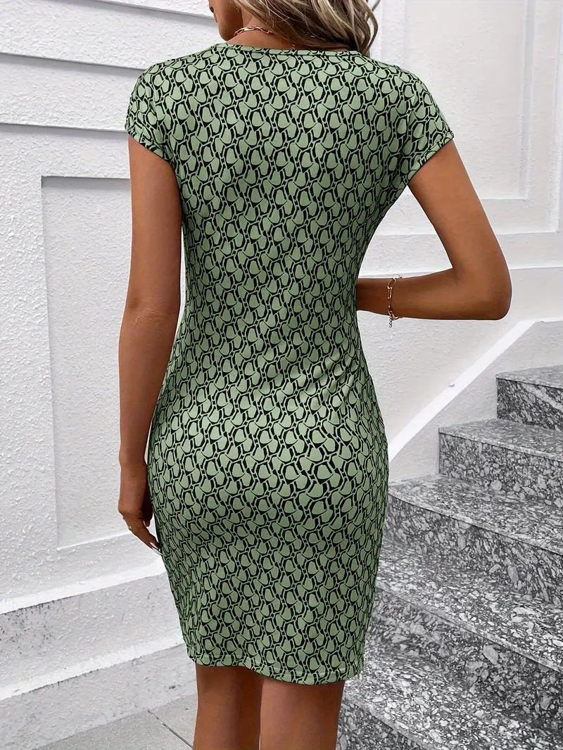 – elegantes kleid mit rundhalsausschnitt und allover-print