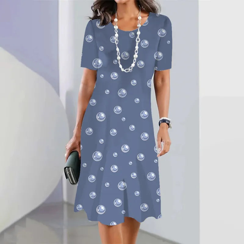 Lässiges Kurzarmkleid mit Blumenmuster, Rundhalsausschnitt und großer Größe