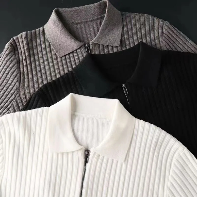 WW | Wollpullover Herren Mit Reißverschlusskragen Und Geripptem Strickdesign