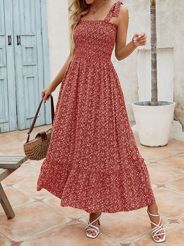 – Damen-Sommer-lange Bohemian-Druck-Träger-lose Kleider