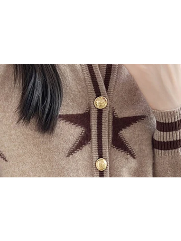 WW | Wollstrickjacke Damen Mit Sternenmuster Und Goldknöpfen