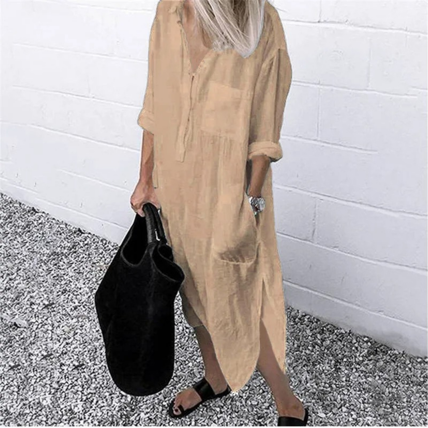 WW | Weiße Gefütterte Einfache Schlanke Bequeme Blusenkleid